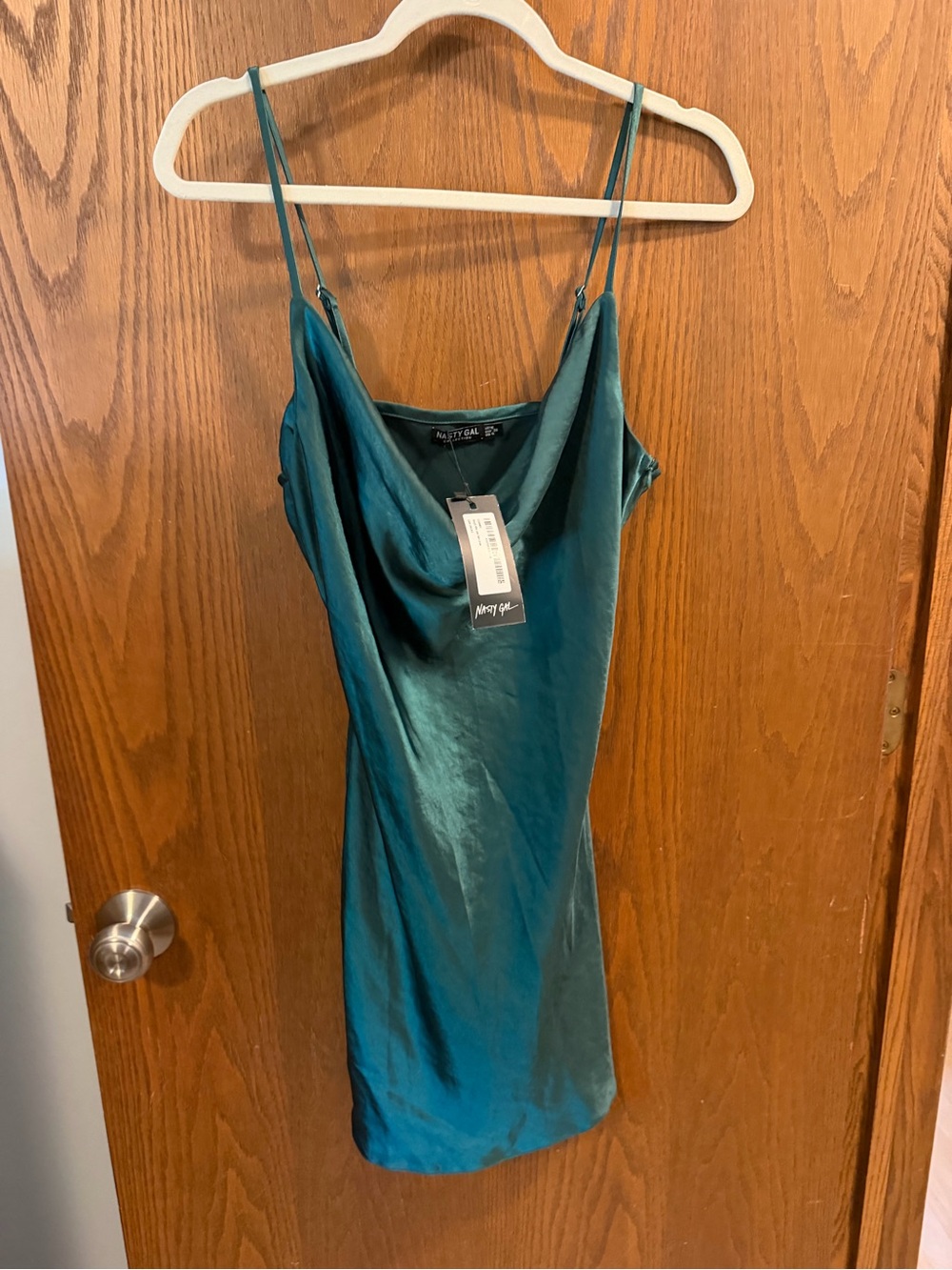 Green Satin Slip Dress with Cowl Neck